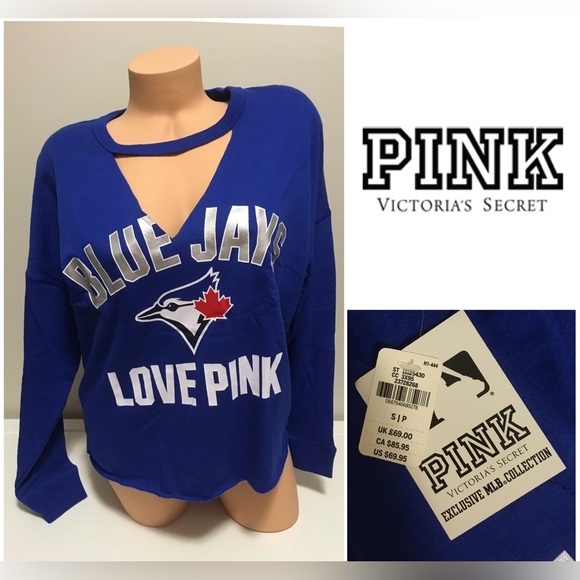 🆕VICTORIA’S SECRET PINK - S - NWT - TORONTO BLUE JAYS BASEBALL MLB VARSITY CREW - Picture 1 of 10